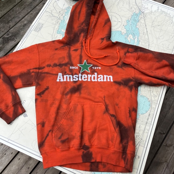 Vintage Orange Amsterdam Tie Dye Tourism Hoodie - Picture 2 of 3
